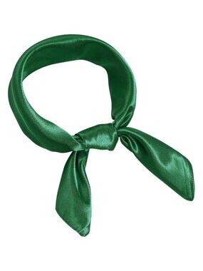 Women Dark Green Chiffon Square Ribbon Neck Scarf Satin Handkerchief Halloween